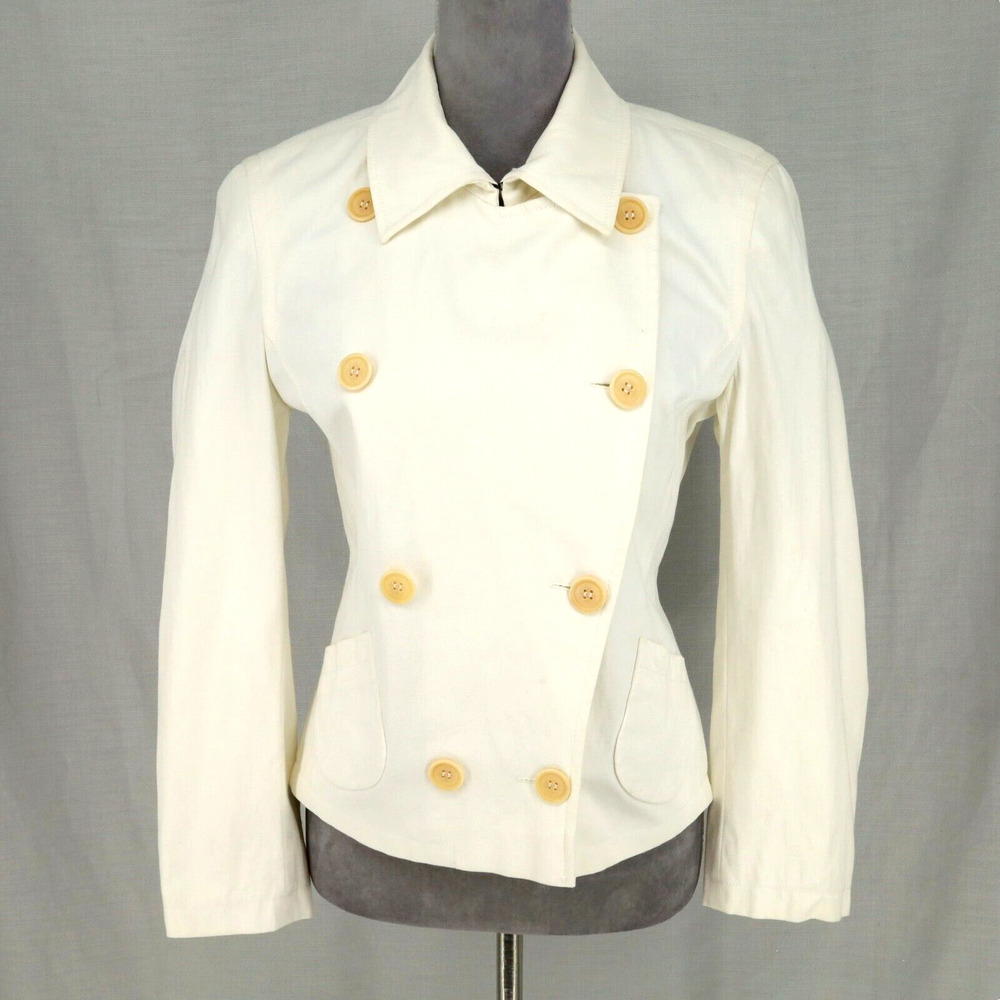 Rene Lezard Jacket Womens 6 Ivory Crop Moto Pockets Lined Cotton Stretch Coastal